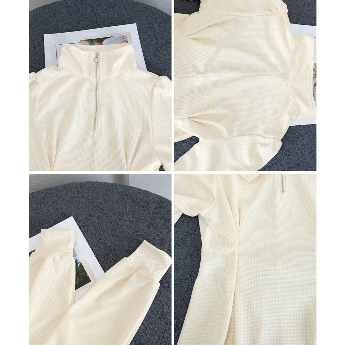 ミニミニストア miniministore ハーフジップワンピース長袖ウエストタック （アイボリー） アイボリー