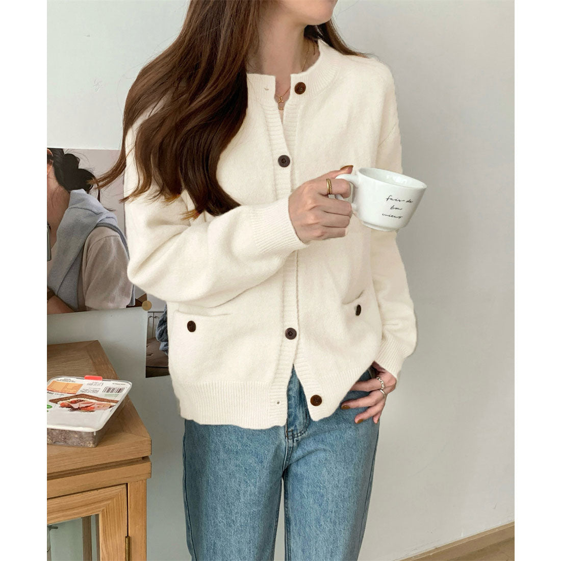 ミニミニストア miniministore ニットカーディガン ポケット付き 秋冬服 （ブラック） ブラック