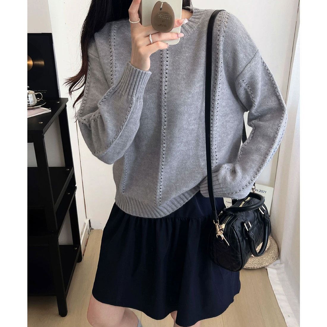ミニミニストア miniministore ニットトップス 秋冬クルーネックセーター （グレー） グレー