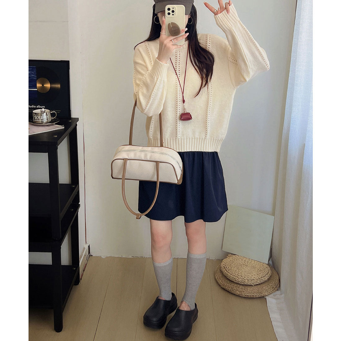 ミニミニストア miniministore ニットトップス 秋冬クルーネックセーター （グレー） グレー
