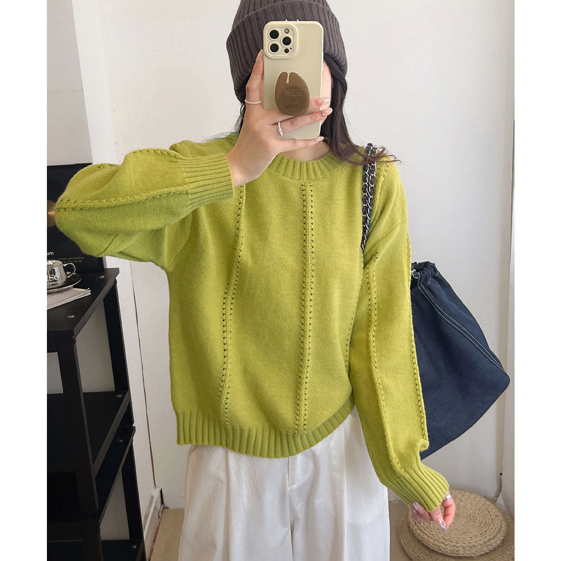 ミニミニストア miniministore ニットトップス 秋冬クルーネックセーター （グレー） グレー