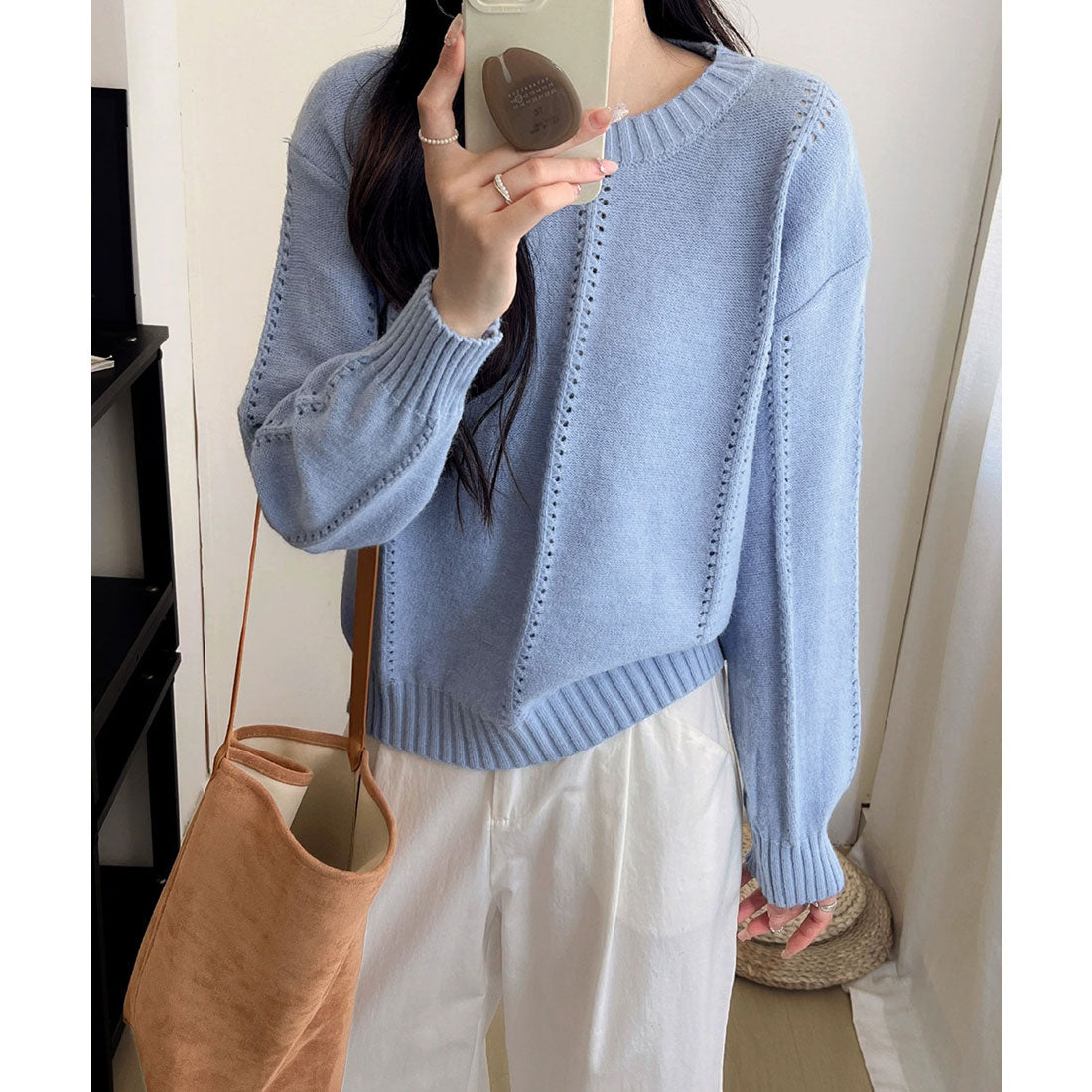 ミニミニストア miniministore ニットトップス 秋冬クルーネックセーター （ブルー） ブルー