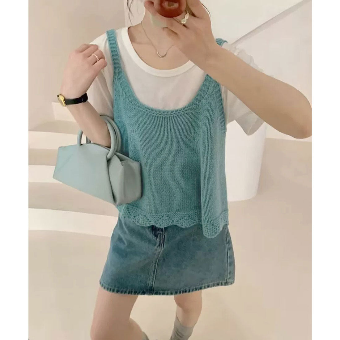 ミニミニストア miniministore ニットベスト レディース 編み Aライン （グレー） グレー