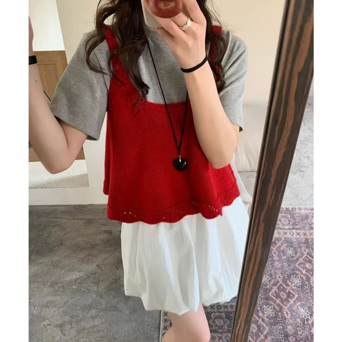 ミニミニストア miniministore ニットベスト レディース 編み Aライン （レッド） レッド