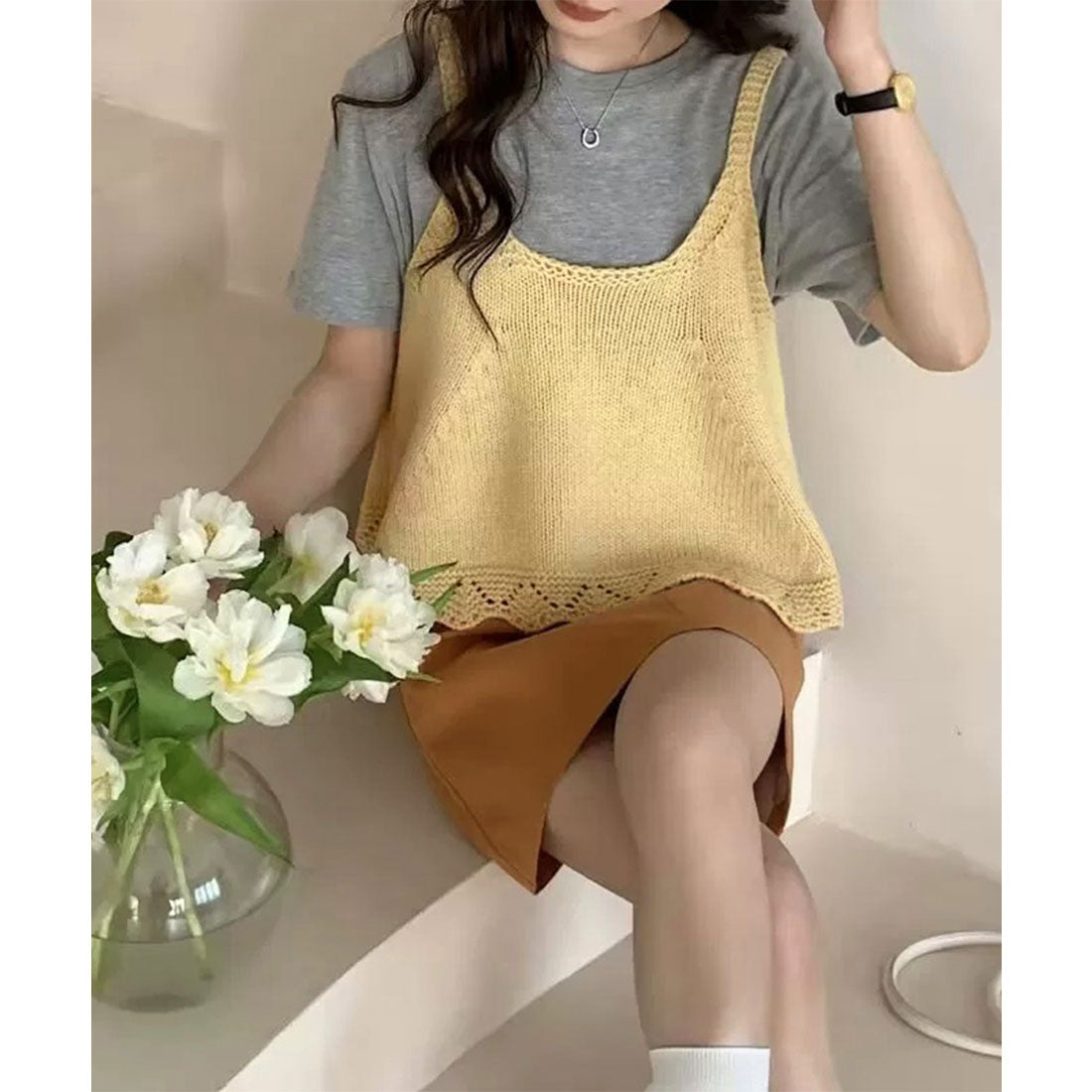 ミニミニストア miniministore ニットベスト レディース 編み Aライン （クリーム） クリーム