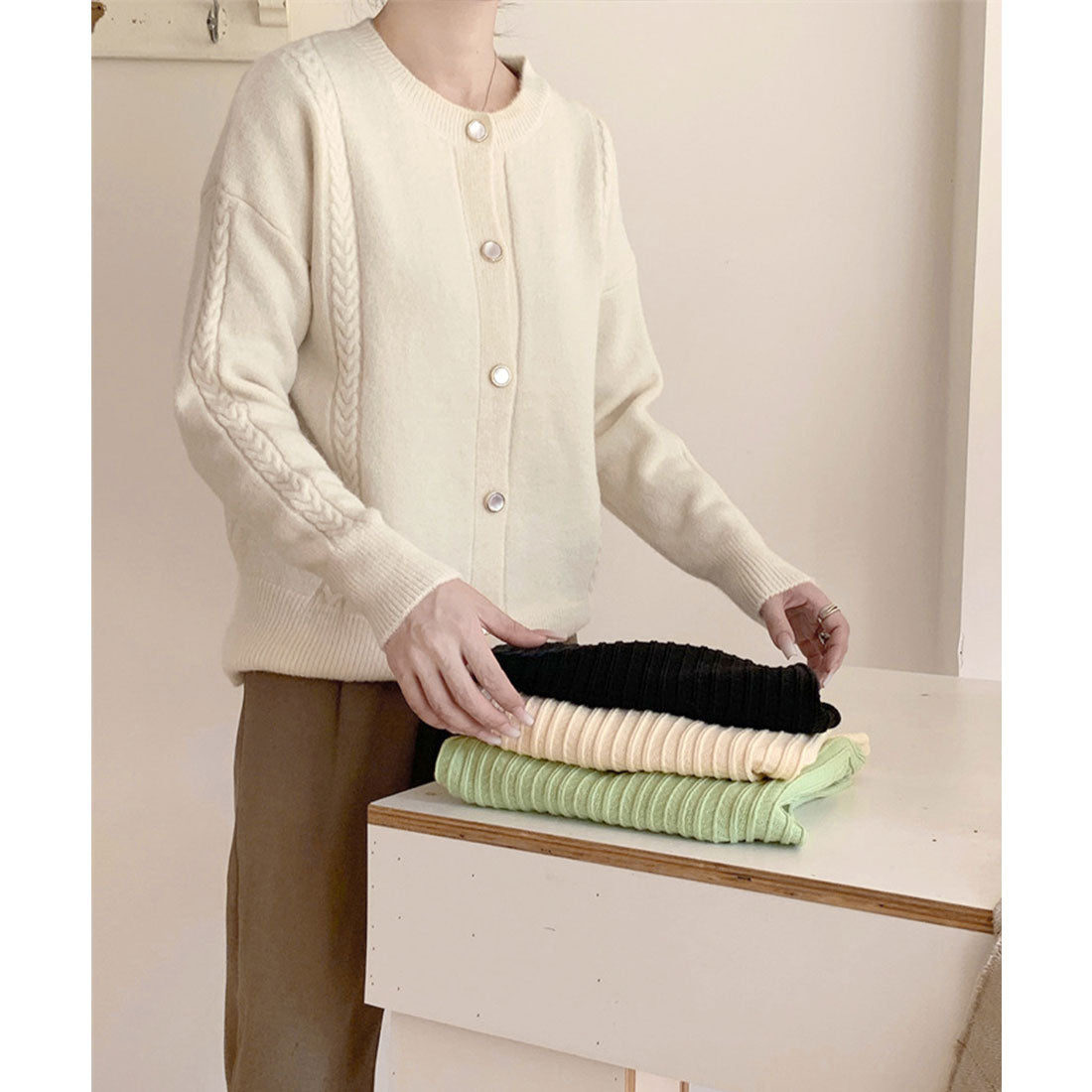ミニミニストア miniministore リボンワンポイントニットカーディガン秋冬 （ラベンダー） ラベンダー