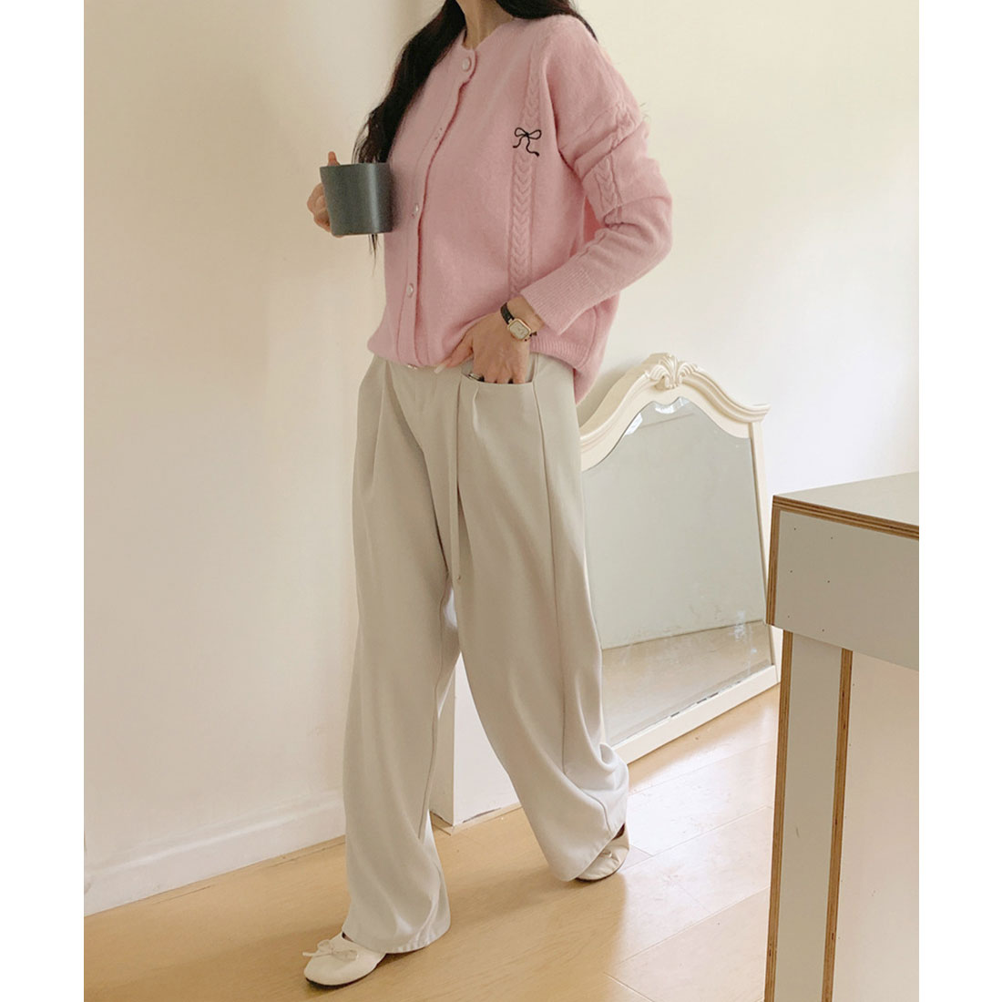 ミニミニストア miniministore リボンワンポイントニットカーディガン秋冬 （ラベンダー） ラベンダー