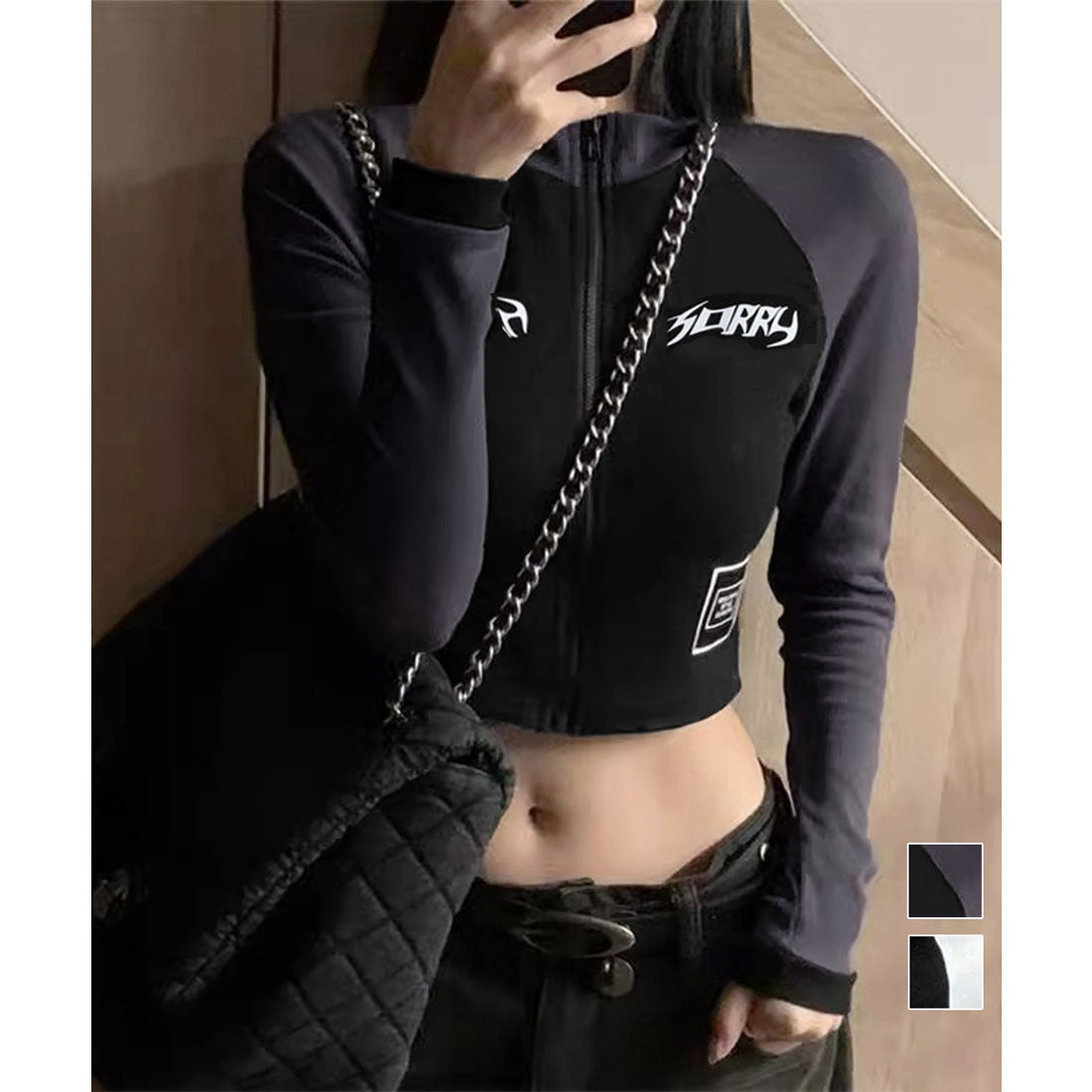 アプ トップス miniministore logo zip-up cropped long-sleeve top