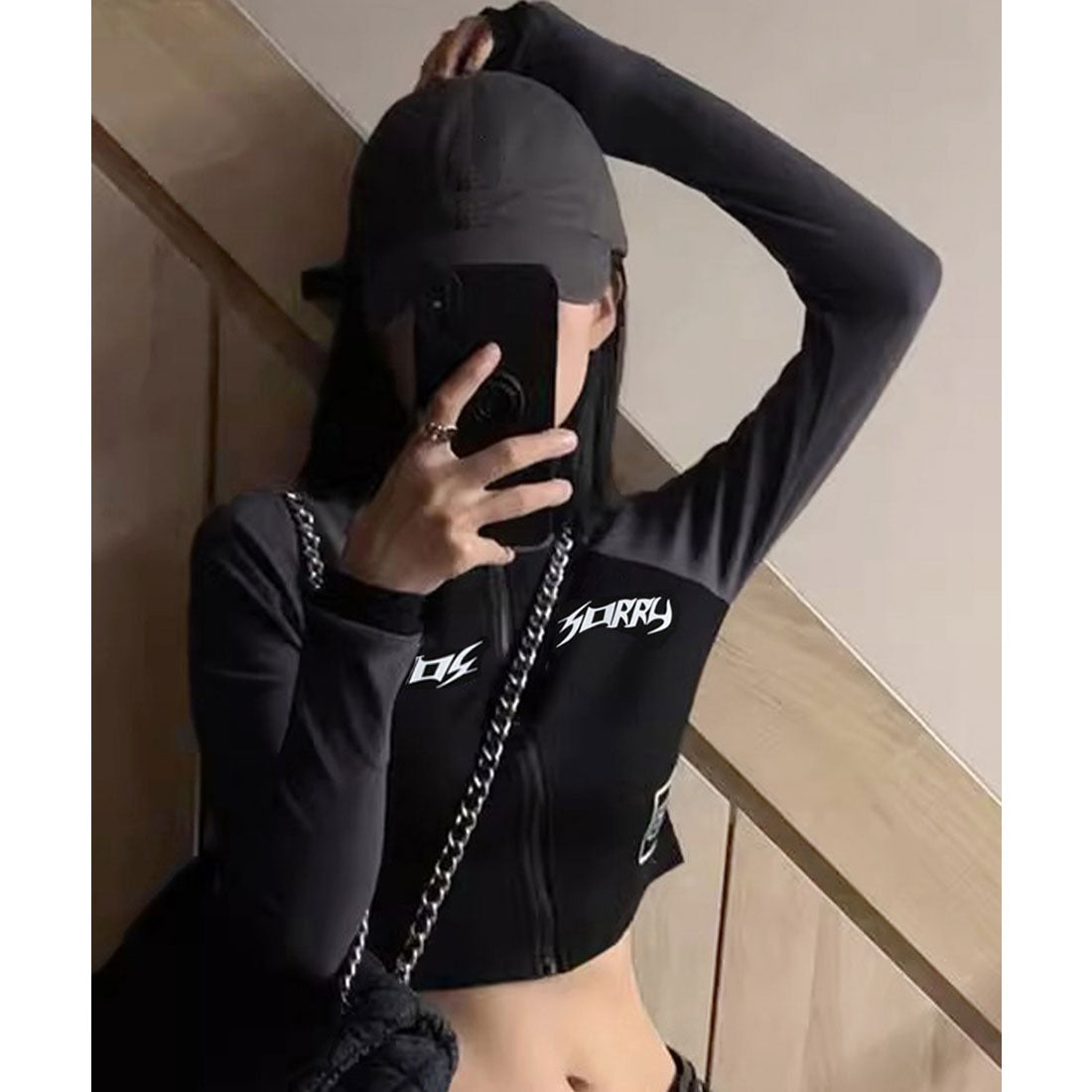 miniministore logo zip-up cropped long-sleeve top