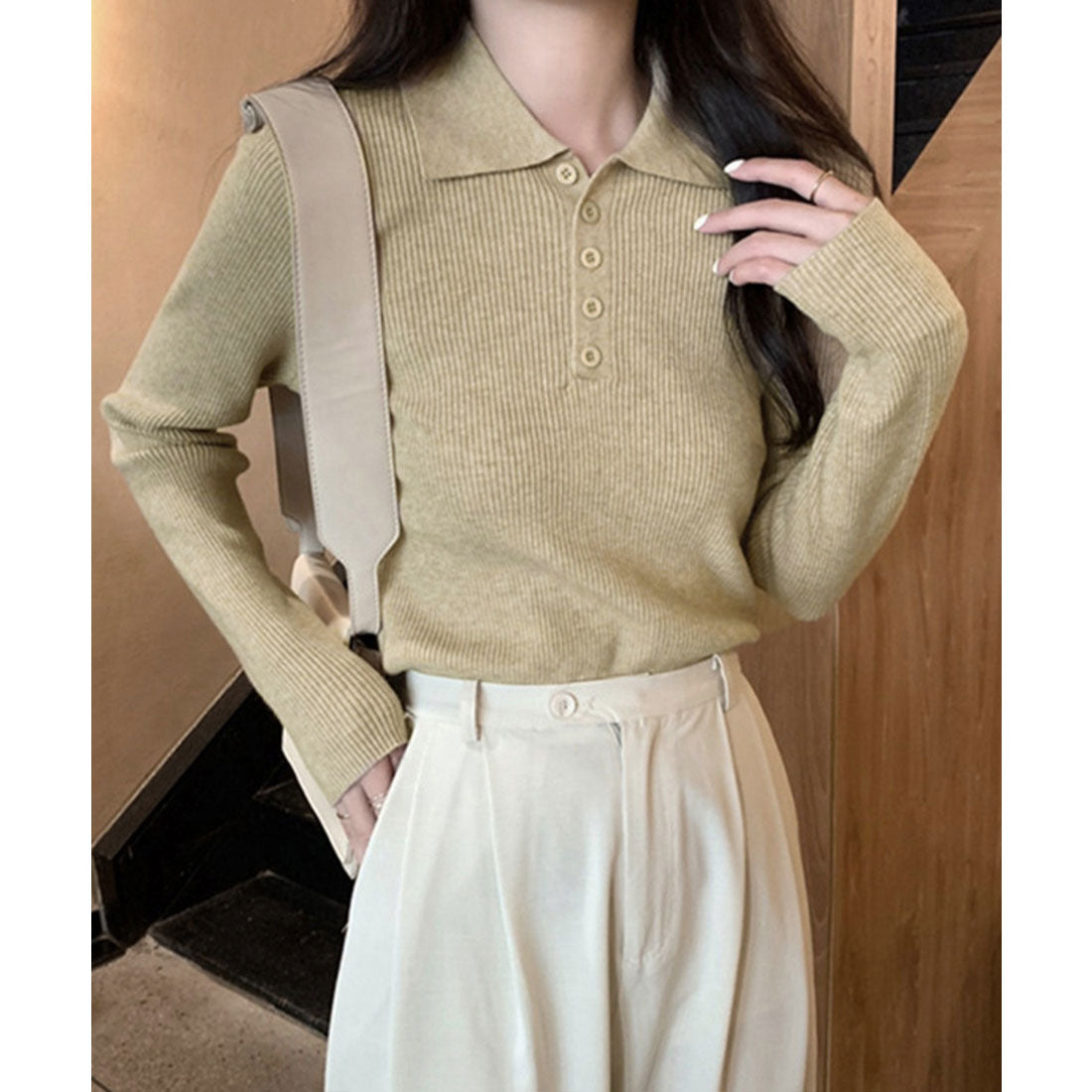 ミニミニストア miniministore ポロリブニットトップス ベーシック春秋服 （ベージュ） ベージュ