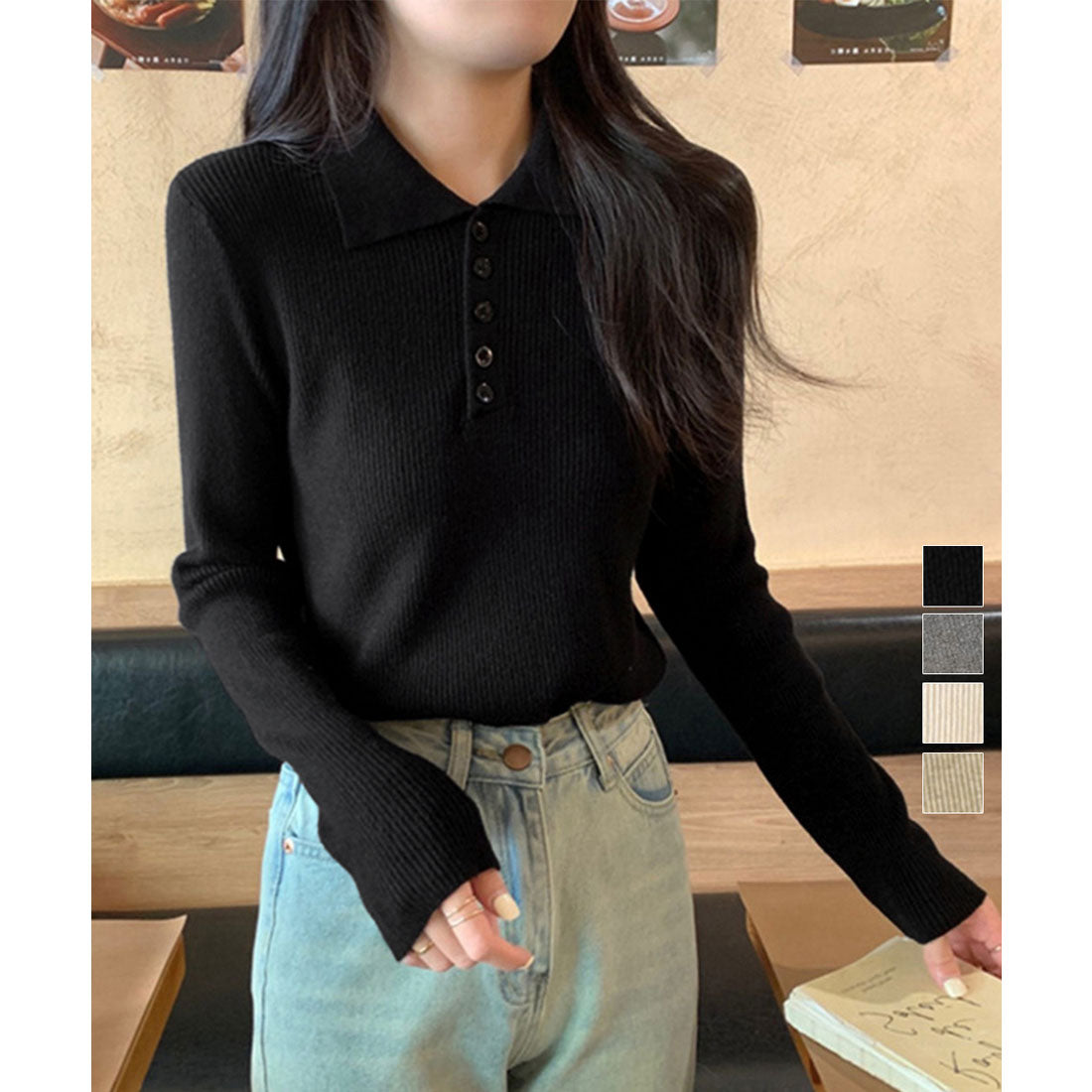 ミニミニストア miniministore ポロリブニットトップス ベーシック春秋服 （ベージュ） ベージュ