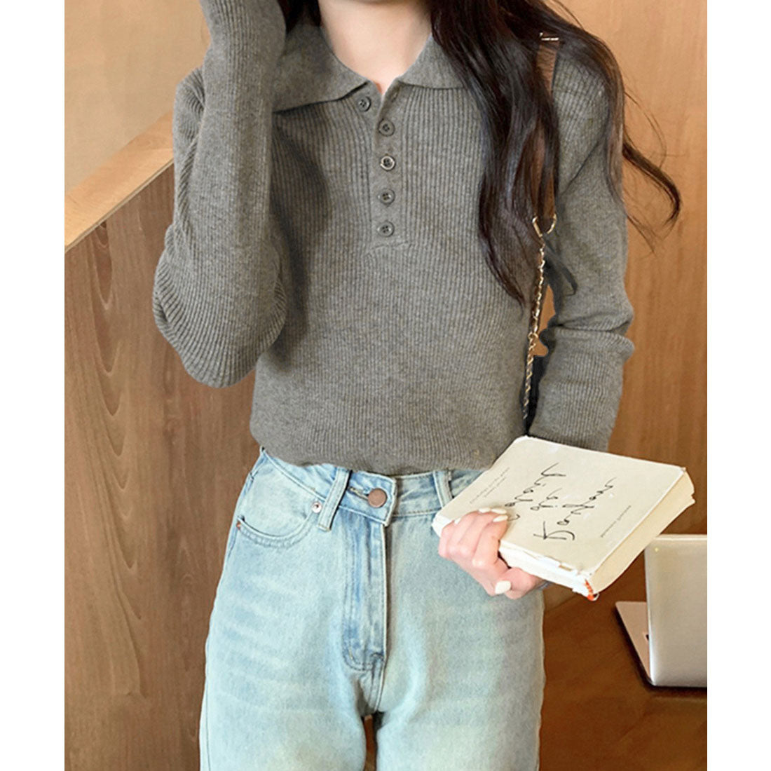 ミニミニストア miniministore ポロリブニットトップス ベーシック春秋服 （ベージュ） ベージュ
