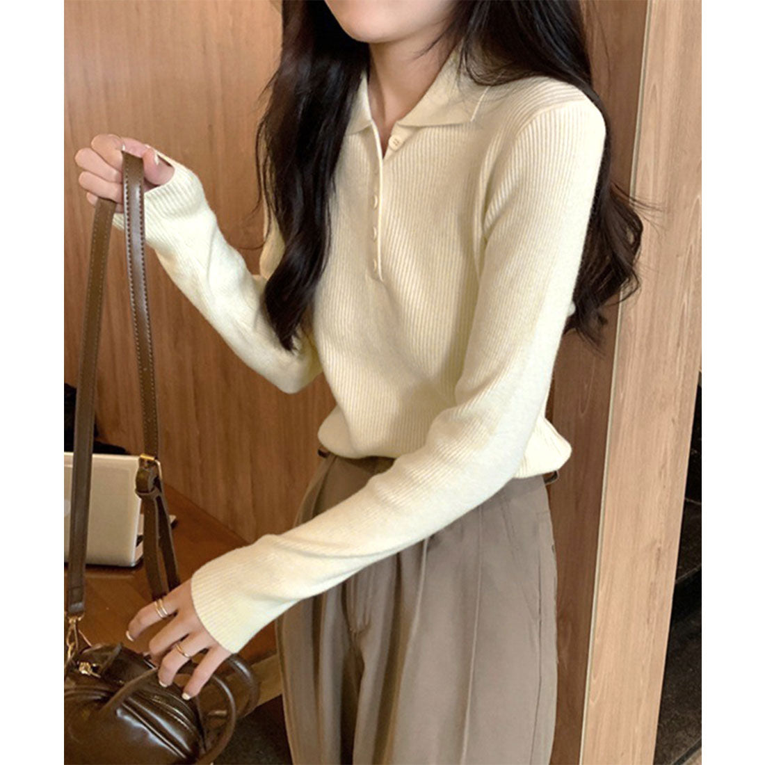 ミニミニストア miniministore ポロリブニットトップス ベーシック春秋服 （ベージュ） ベージュ