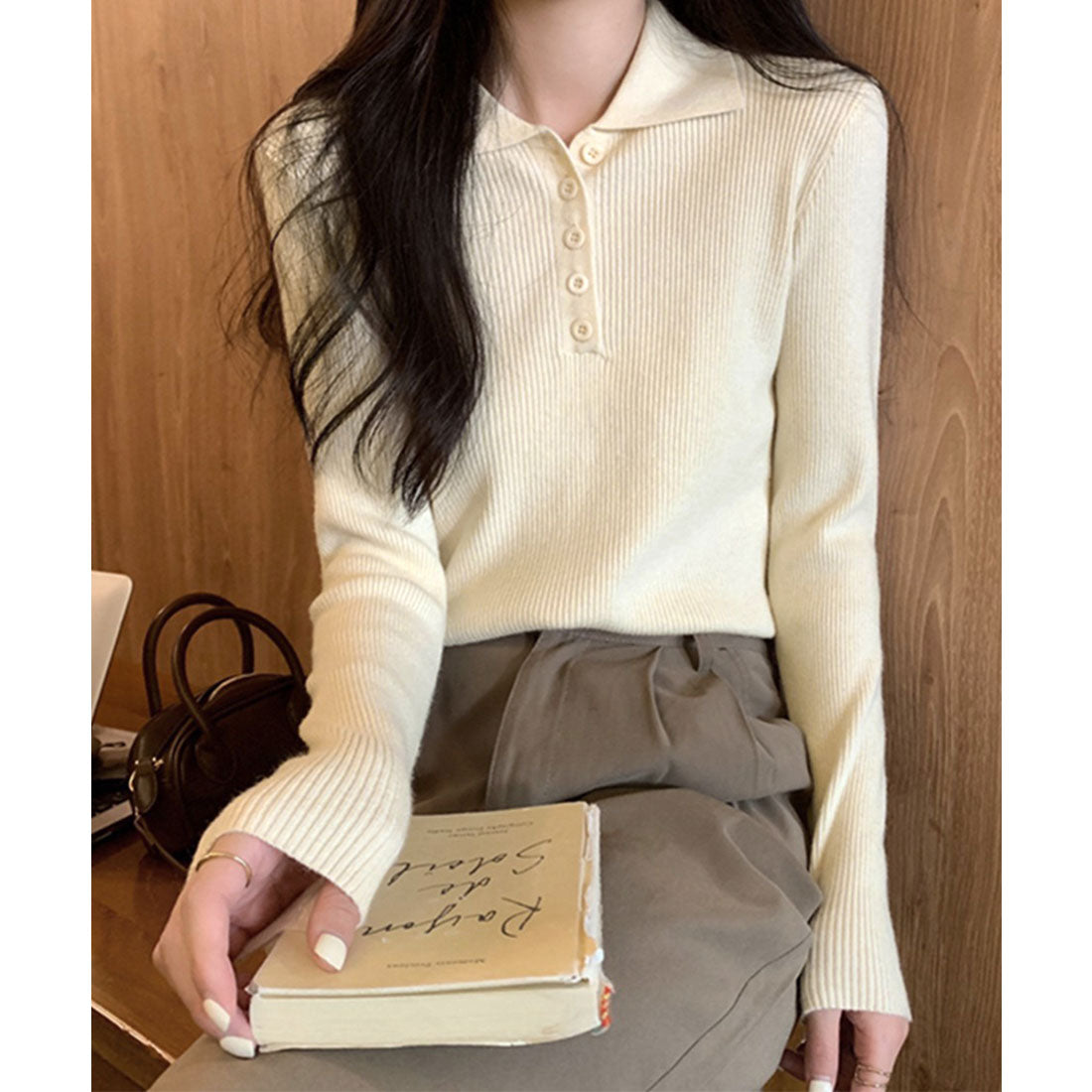 ミニミニストア miniministore ポロリブニットトップス ベーシック春秋服 （ベージュ） ベージュ