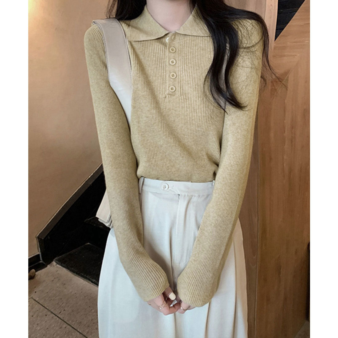 ミニミニストア miniministore ポロリブニットトップス ベーシック春秋服 （ベージュ） ベージュ
