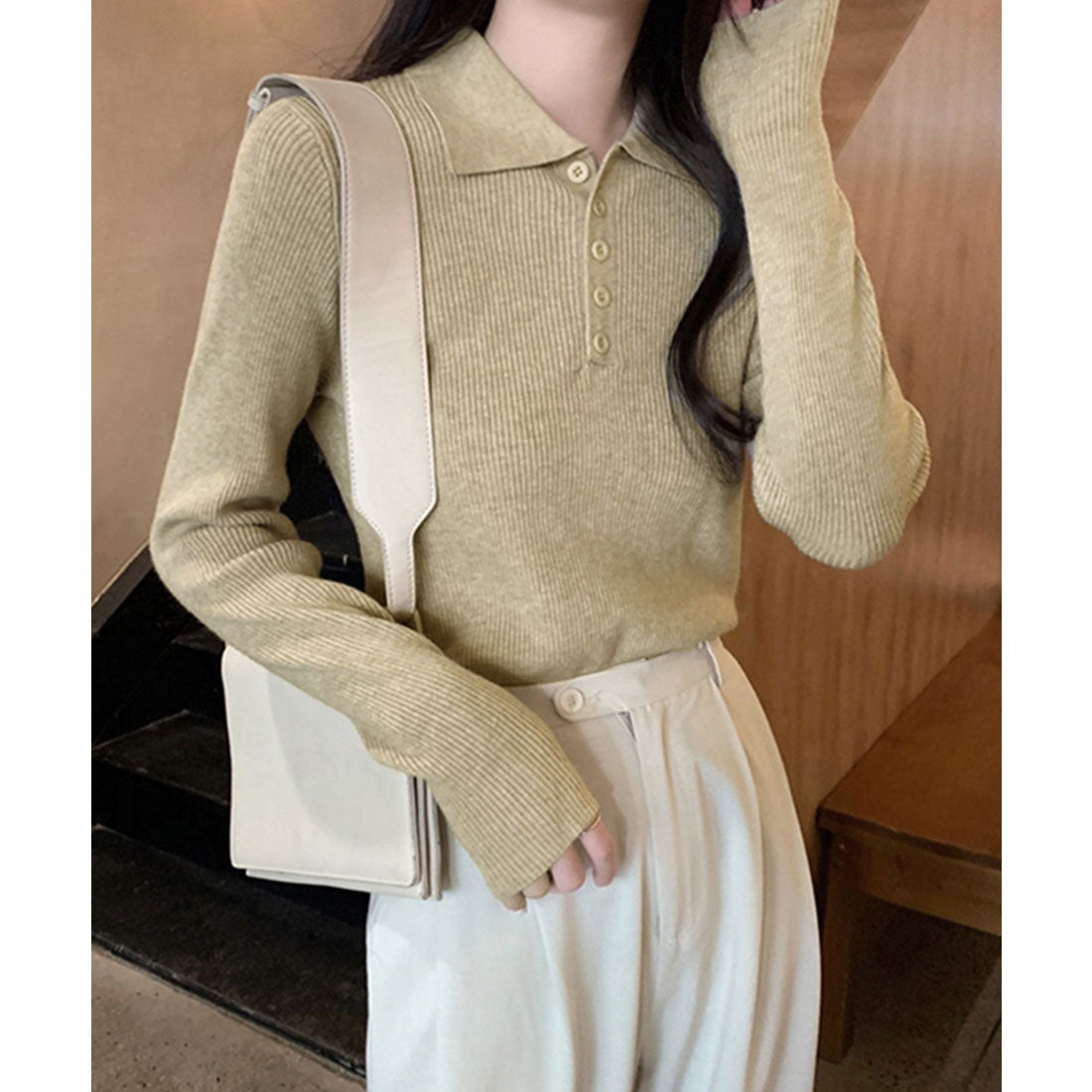 ミニミニストア miniministore ポロリブニットトップス ベーシック春秋服 （ベージュ） ベージュ