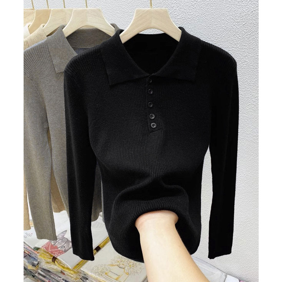 ミニミニストア miniministore ポロリブニットトップス ベーシック春秋服 （ベージュ） ベージュ