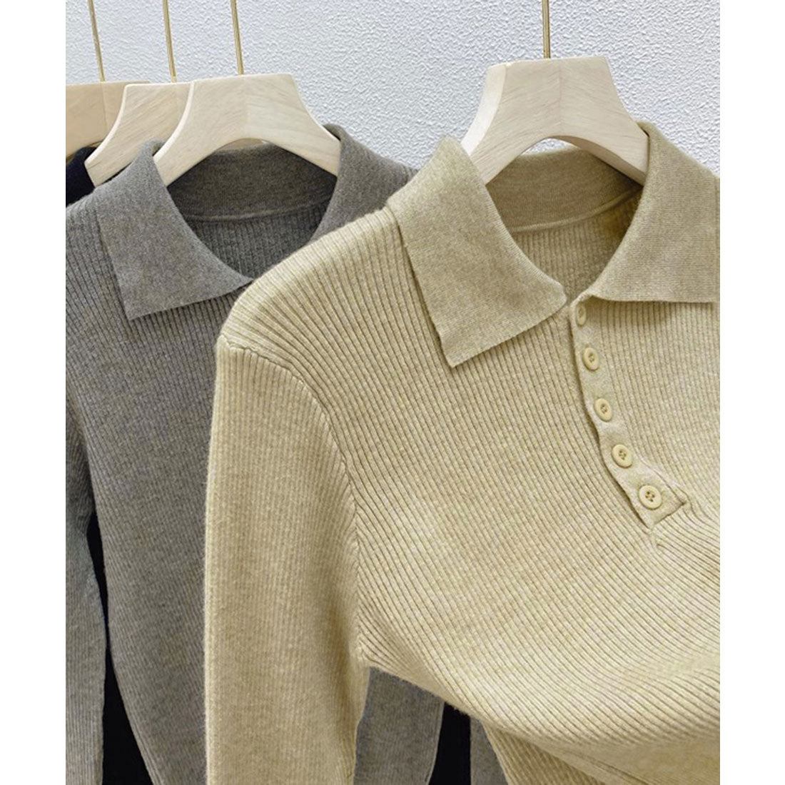 ミニミニストア miniministore ポロリブニットトップス ベーシック春秋服 （ベージュ） ベージュ