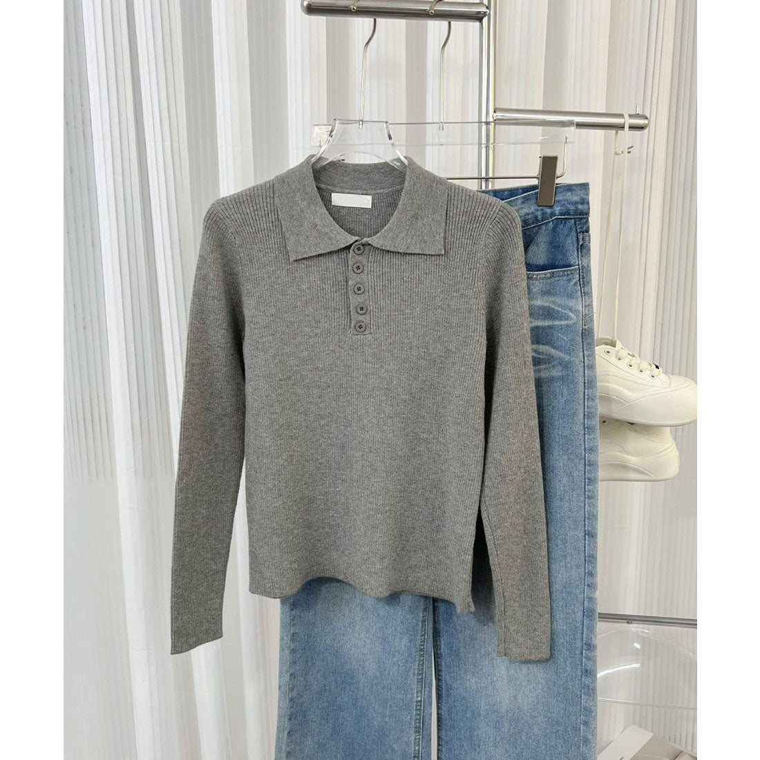 ミニミニストア miniministore ポロリブニットトップス ベーシック春秋服 （ベージュ） ベージュ