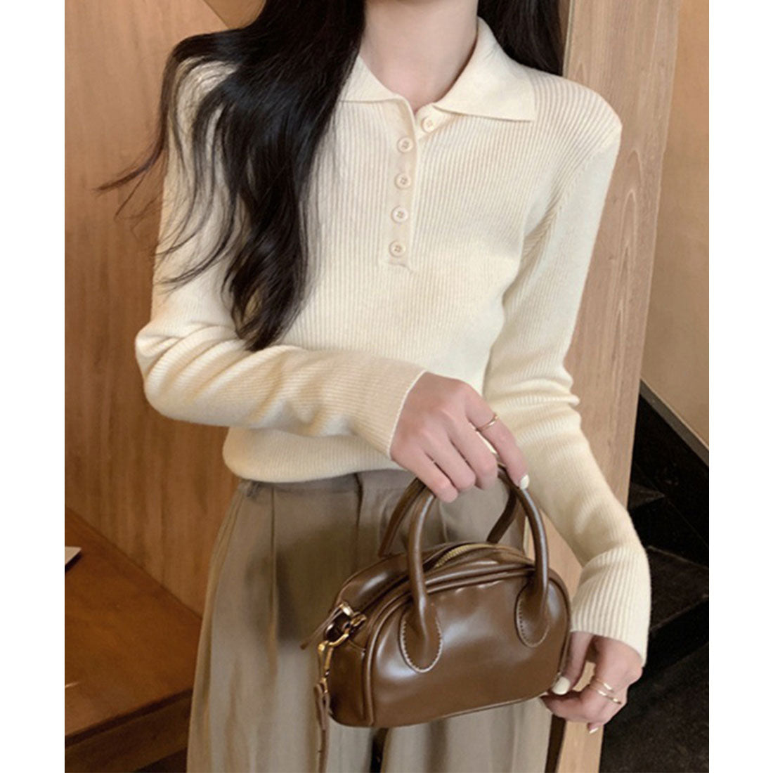ミニミニストア miniministore ポロリブニットトップス ベーシック春秋服 （アイボリー） アイボリー