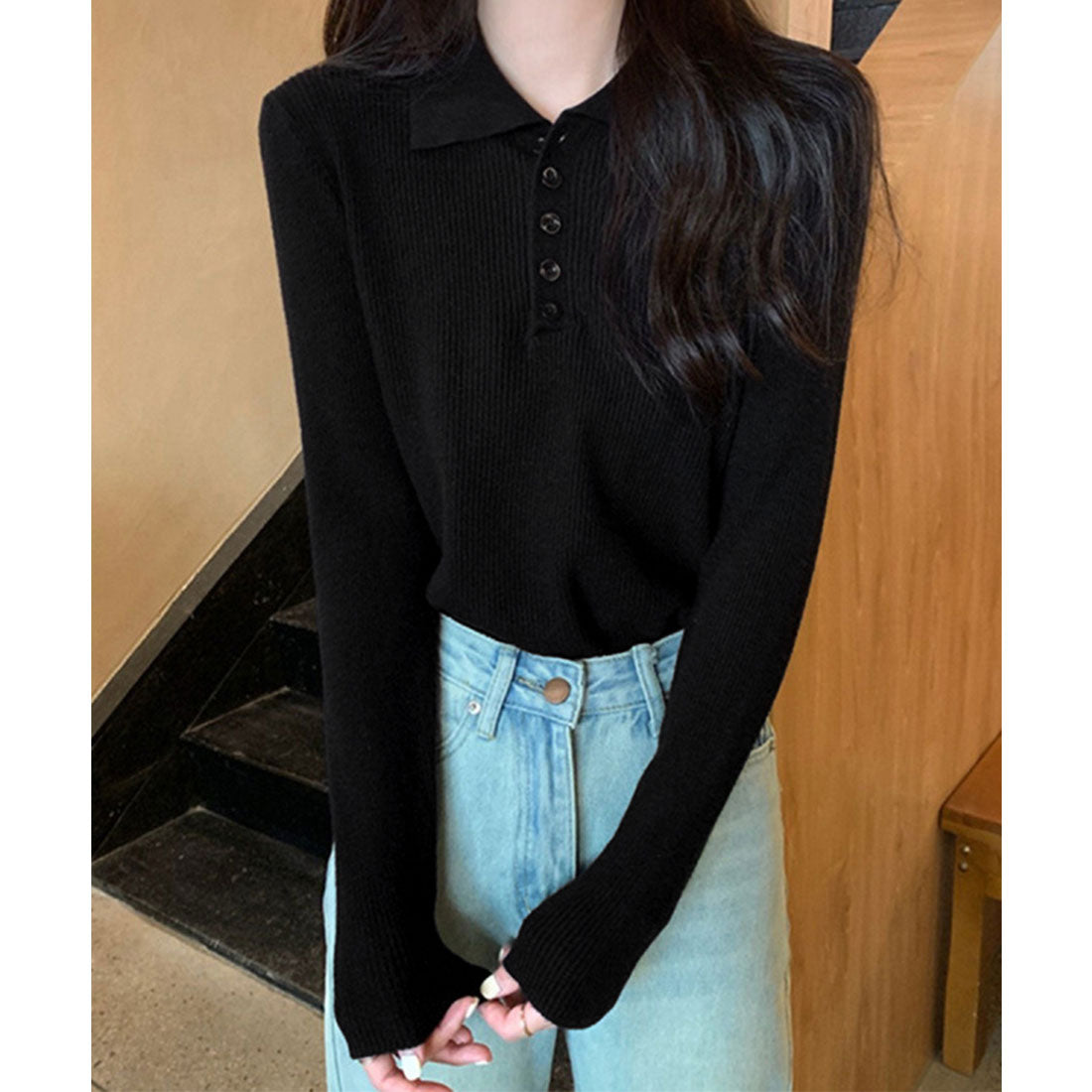 ミニミニストア miniministore ポロリブニットトップス ベーシック春秋服 （ブラック） ブラック