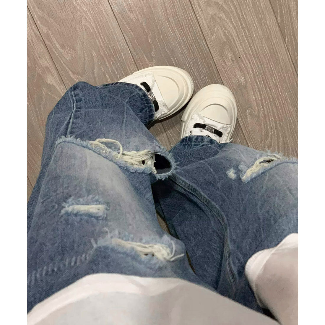 ミニミニストア miniministore ダメージデニムパンツ ワイドレッグデニム （ダークブルー） ダークブルー