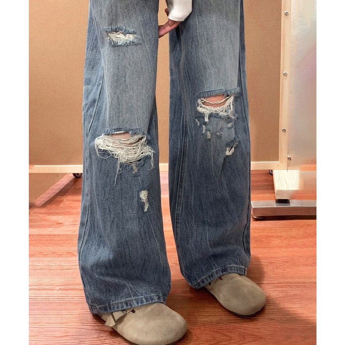 ミニミニストア miniministore ダメージデニムパンツ ワイドレッグデニム （ダークブルー） ダークブルー