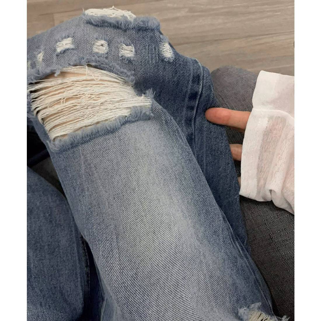 ミニミニストア miniministore ダメージデニムパンツ ワイドレッグデニム （ダークブルー） ダークブルー