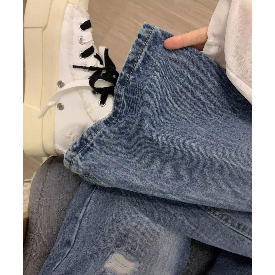ミニミニストア miniministore ダメージデニムパンツ ワイドレッグデニム （ダークブルー） ダークブルー