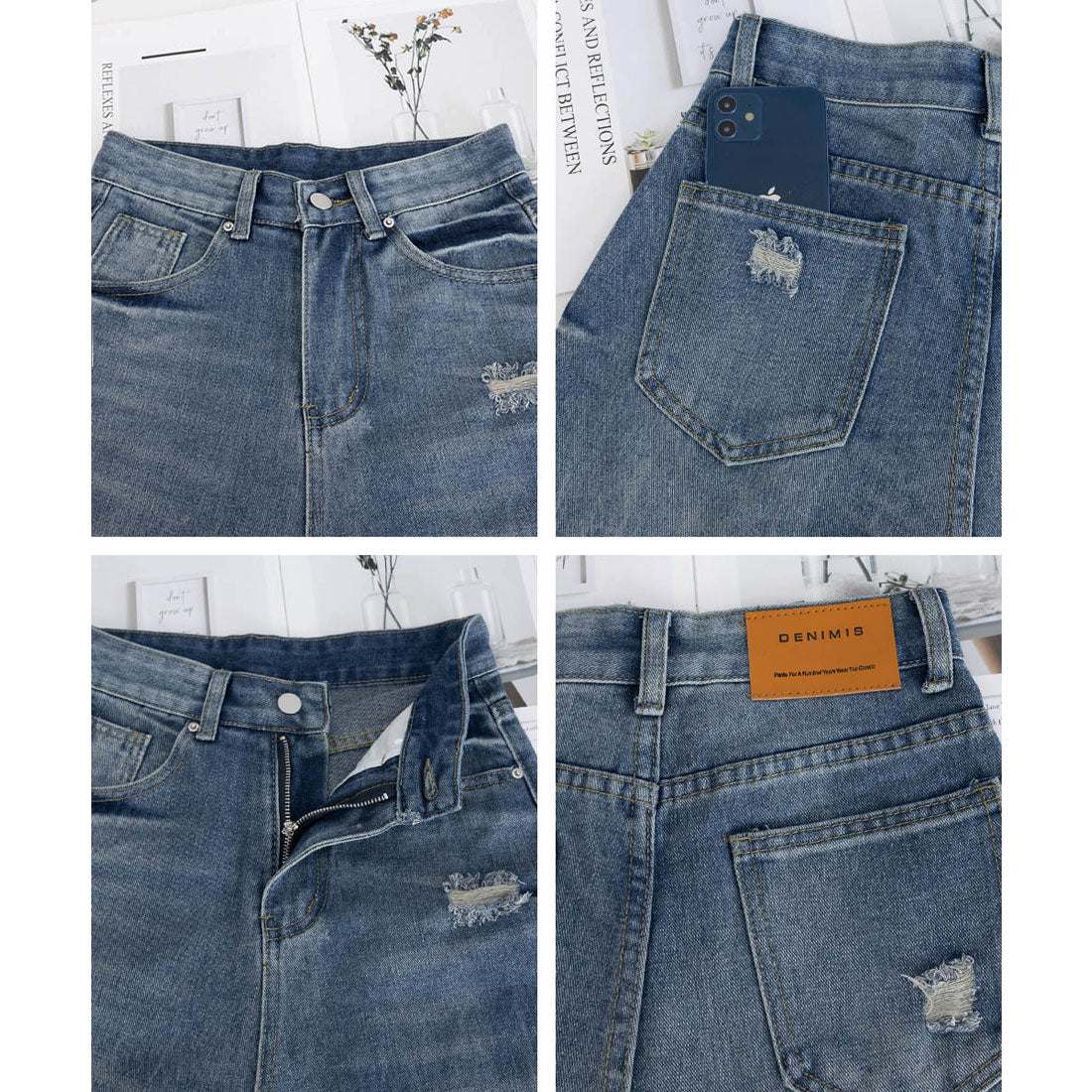 ミニミニストア miniministore ダメージデニムパンツ ワイドレッグデニム （ダークブルー） ダークブルー