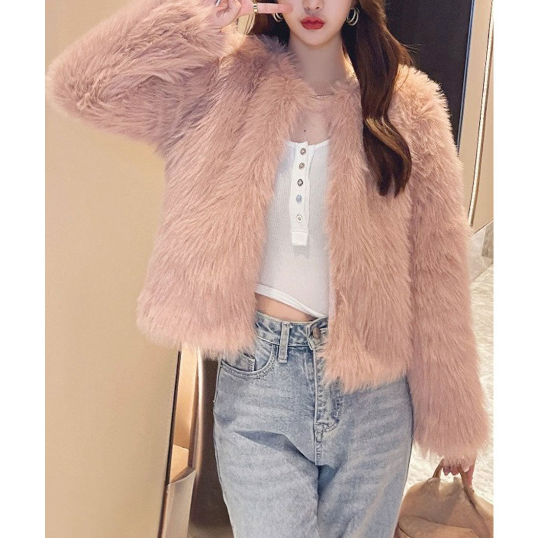 ミニミニストア miniministore エコファーコート ファージャケット 冬服 （ピンク） ピンク