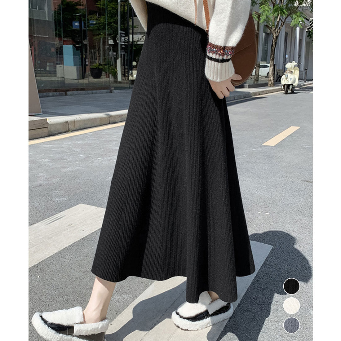 ミニミニストア miniministore フレアニットスカート 着やせ 無地 秋冬 （グレー） グレー