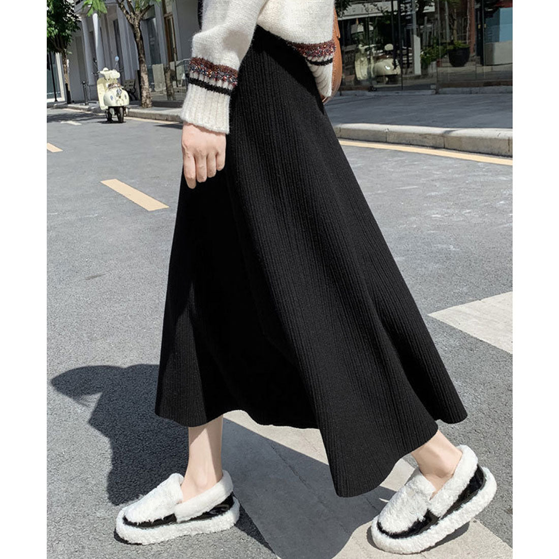 ミニミニストア miniministore フレアニットスカート 着やせ 無地 秋冬 （グレー） グレー