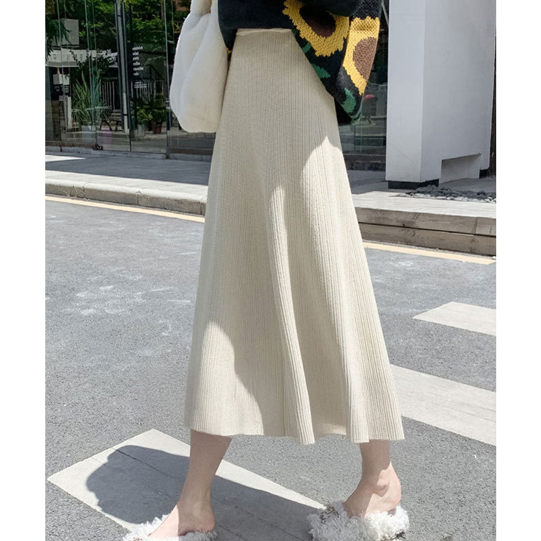 ミニミニストア miniministore フレアニットスカート 着やせ 無地 秋冬 （グレー） グレー