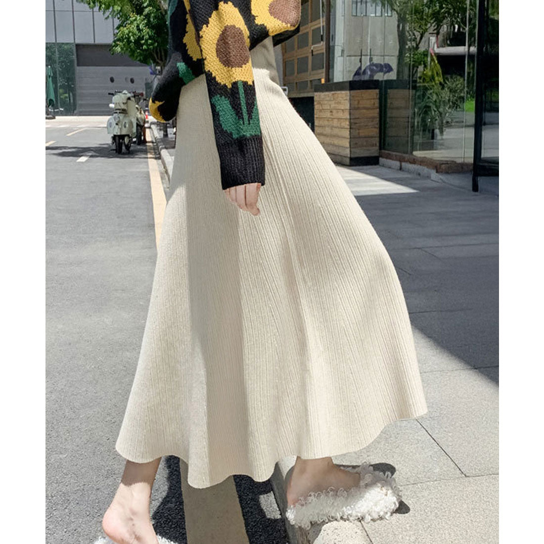 ミニミニストア miniministore フレアニットスカート 着やせ 無地 秋冬 （グレー） グレー