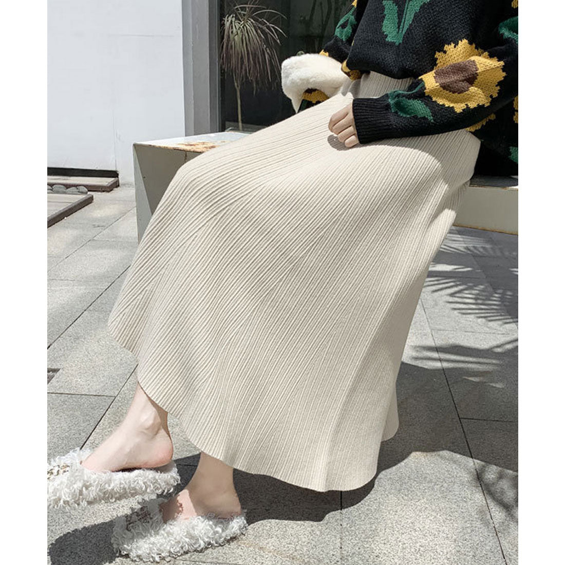 ミニミニストア miniministore フレアニットスカート 着やせ 無地 秋冬 （グレー） グレー