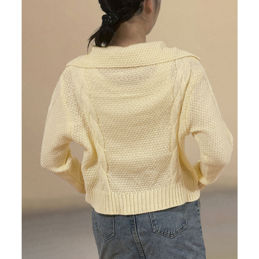 ミニミニストア miniministore ケーブル編みニットカーディガン ビッグ襟 （レッド） レッド