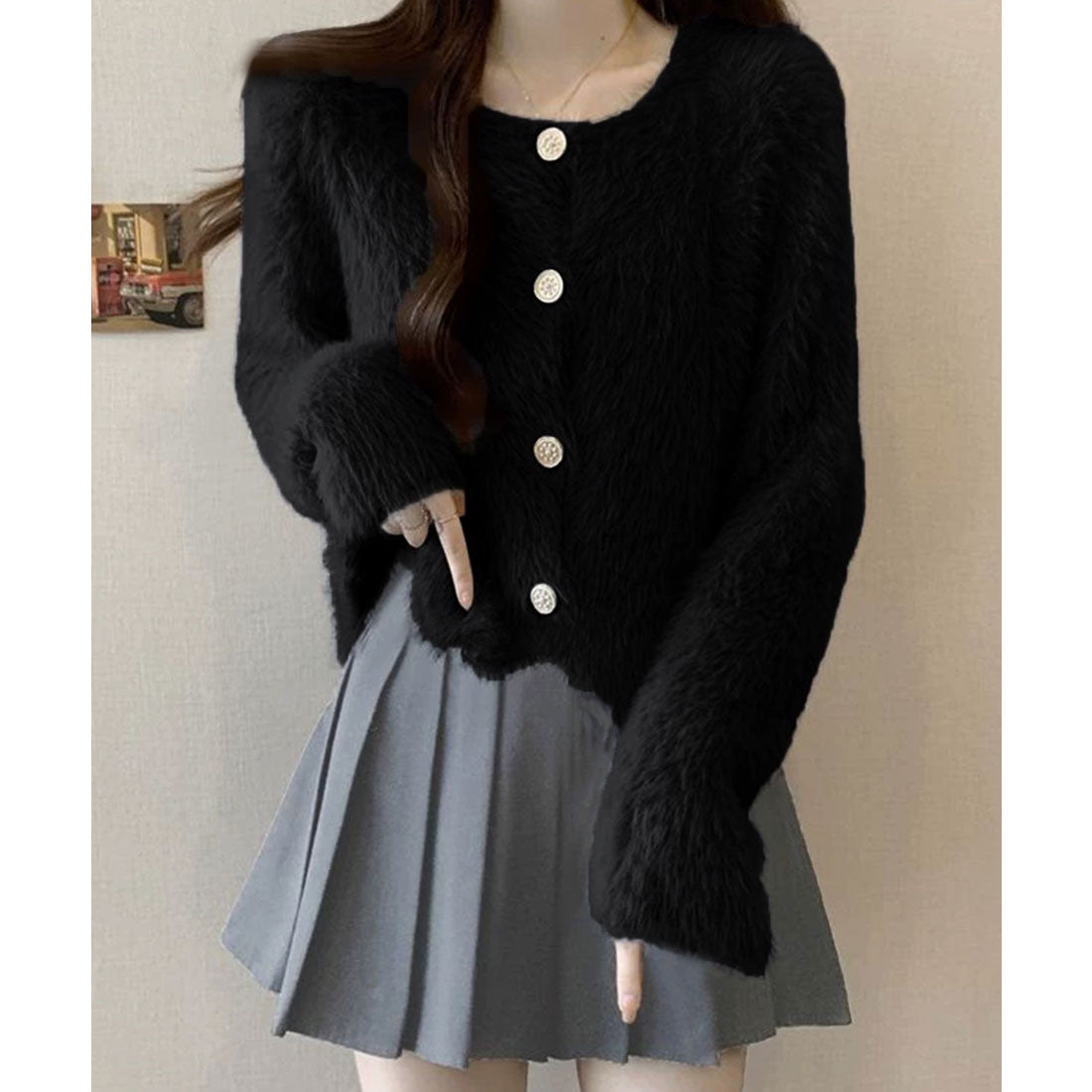 ミニミニストア miniministore シャギーニットカーディガンふわふわ秋冬服 （アイボリー） アイボリー
