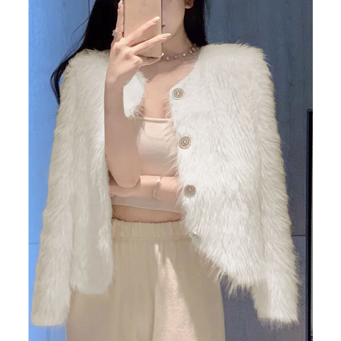 ミニミニストア miniministore シャギーニットカーディガンふわふわ秋冬服 （アイボリー） アイボリー