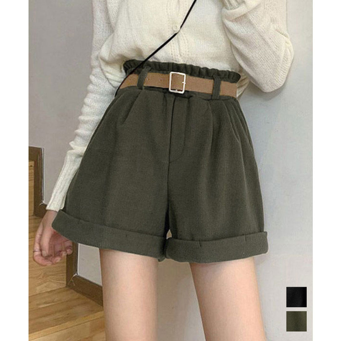 ミニミニストア miniministore ベルト付き ショートパンツ コーデュロイ （ブラック） ブラック