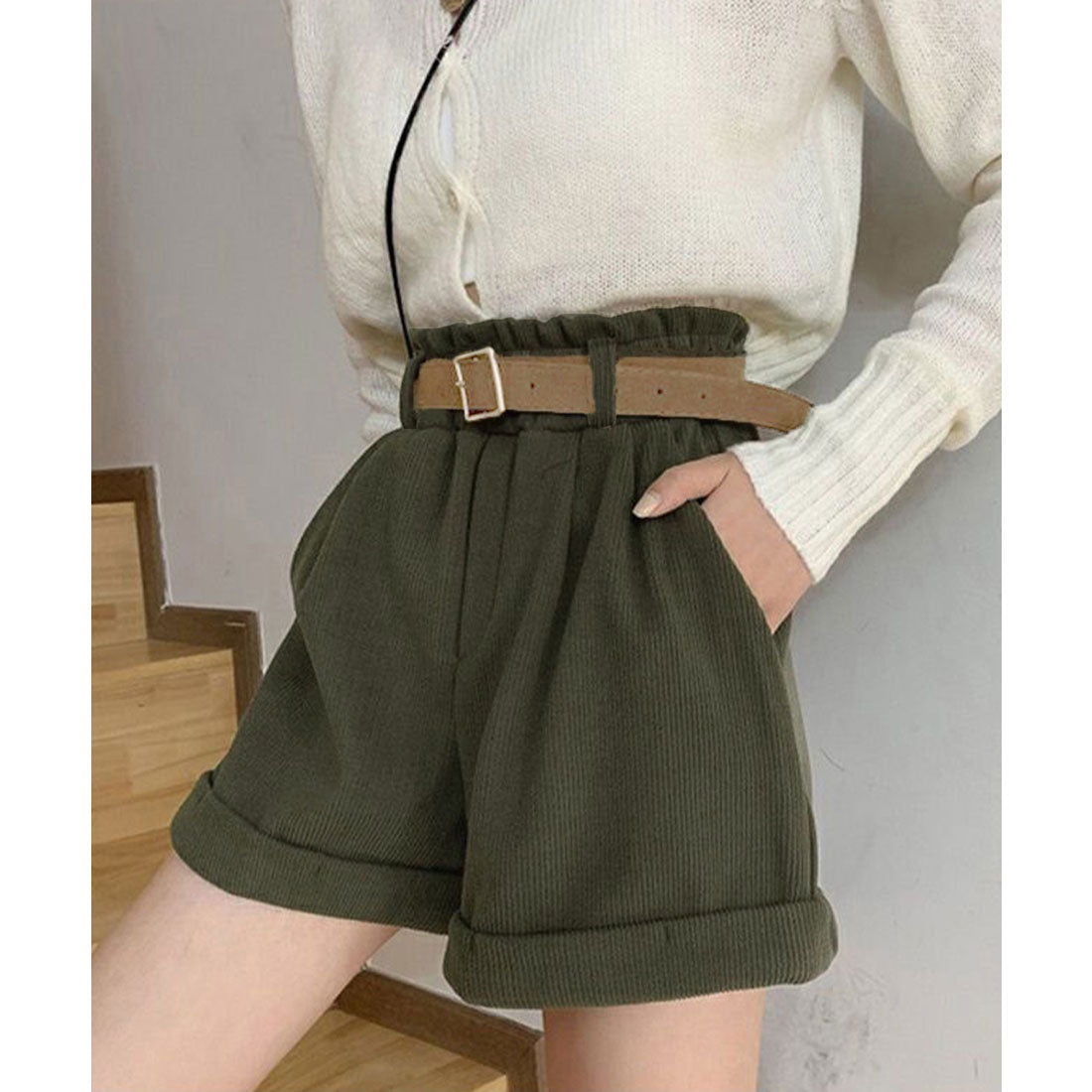 ミニミニストア miniministore ベルト付き ショートパンツ コーデュロイ （ブラック） ブラック