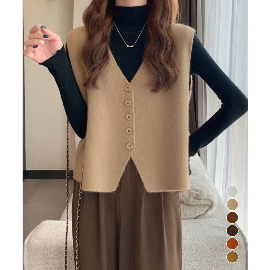 ミニミニストア miniministore ニットベスト ニットジレ 重ね着 秋冬服 （マスタード） マスタード