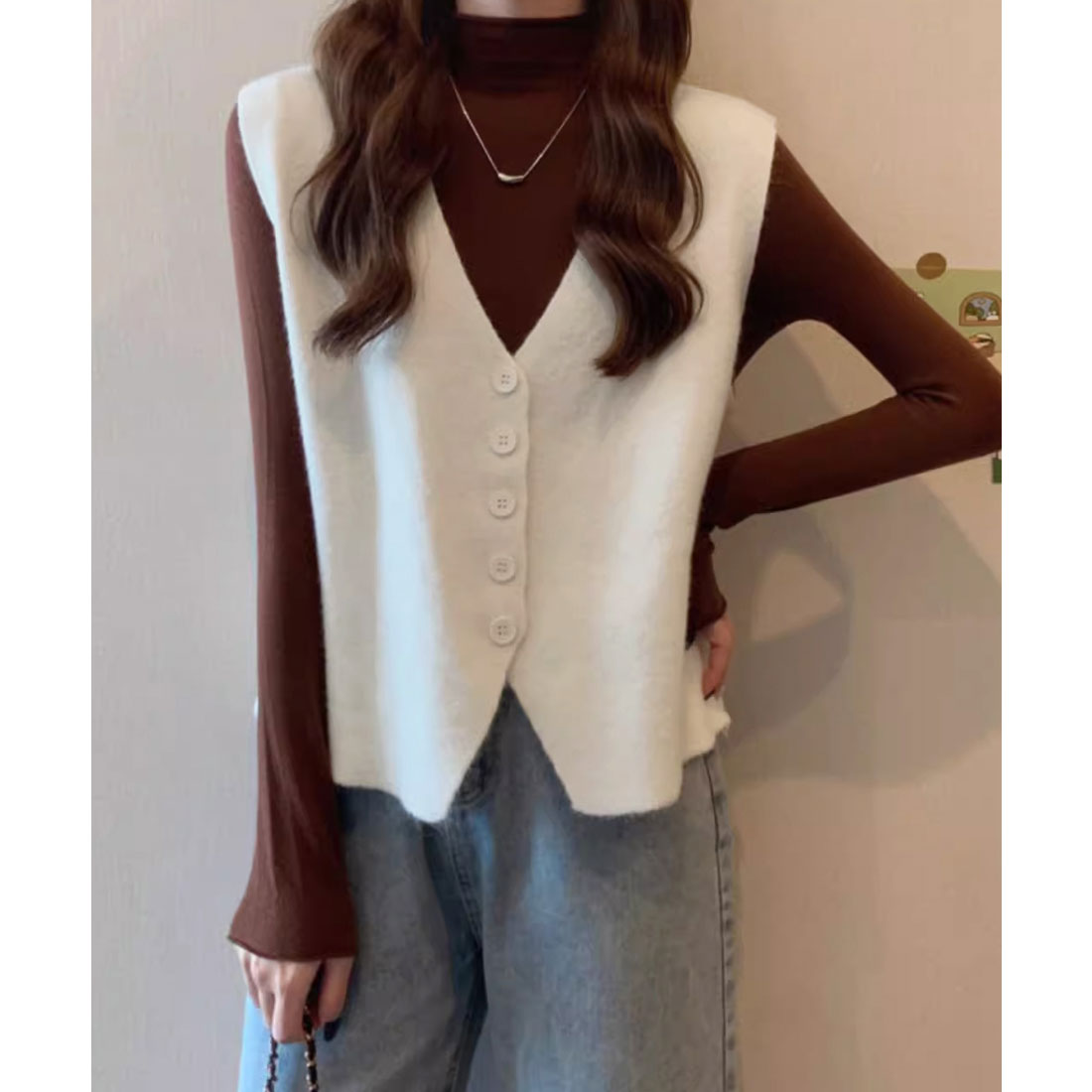 ミニミニストア miniministore ニットベスト ニットジレ 重ね着 秋冬服 （マスタード） マスタード