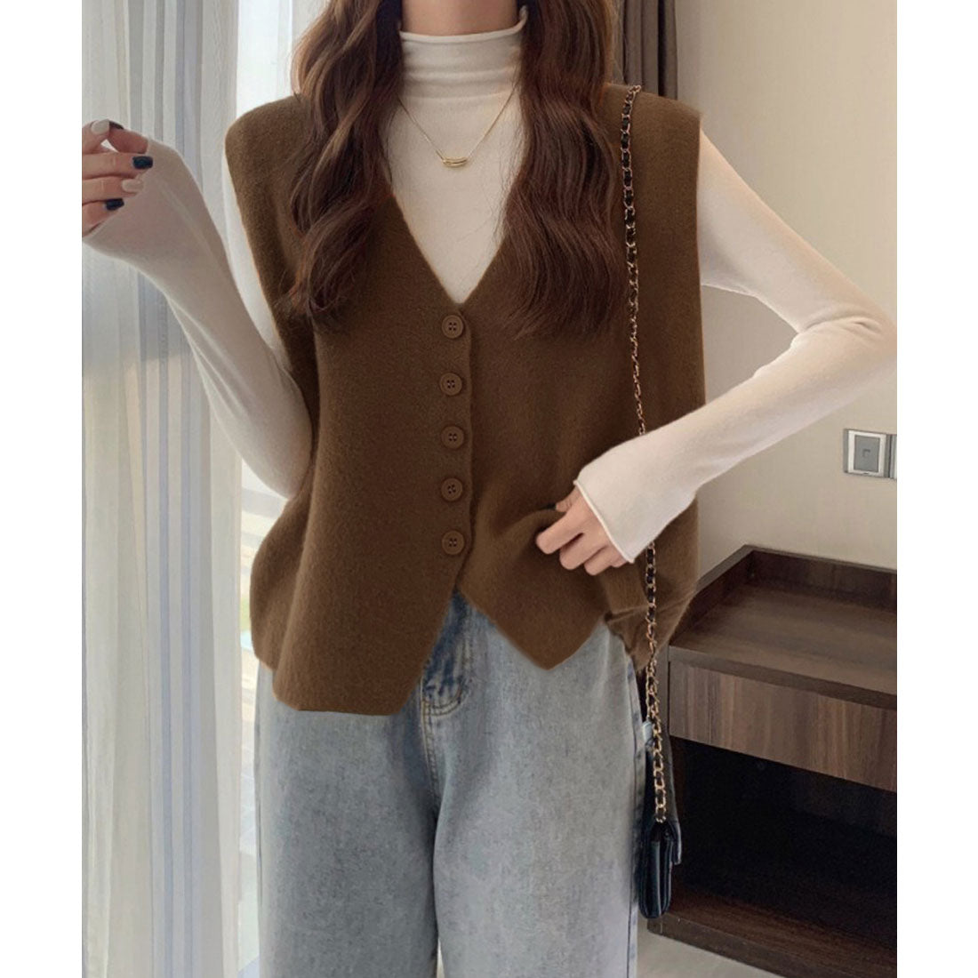 ミニミニストア miniministore ニットベスト ニットジレ 重ね着 秋冬服 （マスタード） マスタード