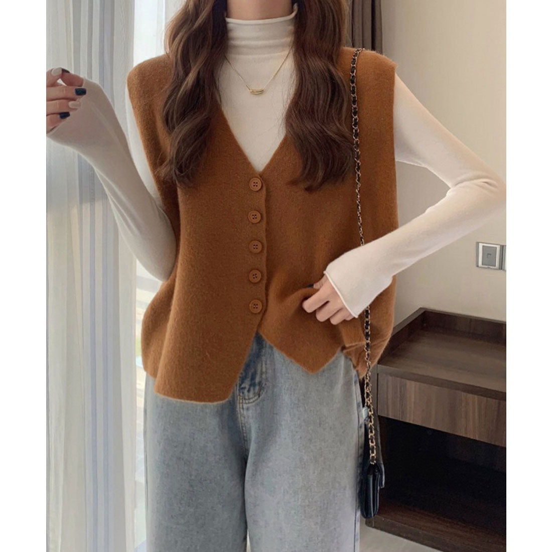 ミニミニストア miniministore ニットベスト ニットジレ 重ね着 秋冬服 （マスタード） マスタード