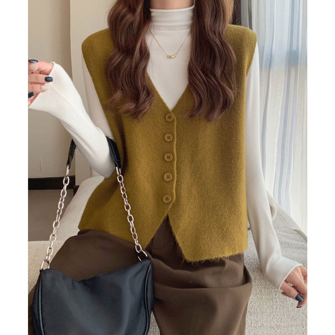ミニミニストア miniministore ニットベスト ニットジレ 重ね着 秋冬服 （マスタード） マスタード