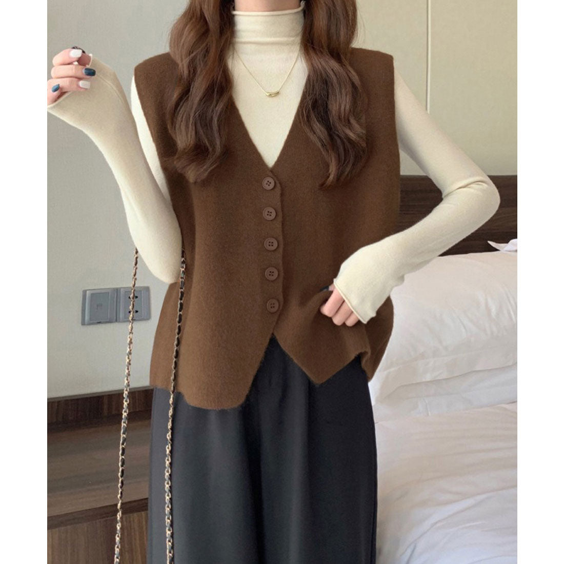 ミニミニストア miniministore ニットベスト ニットジレ 重ね着 秋冬服 （ブラウン） ブラウン