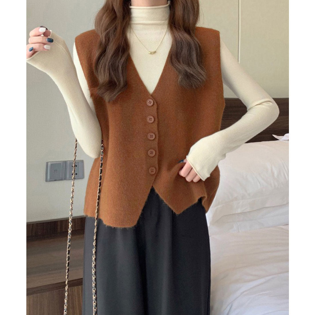 ミニミニストア miniministore ニットベスト ニットジレ 重ね着 秋冬服 （キャメル） キャメル