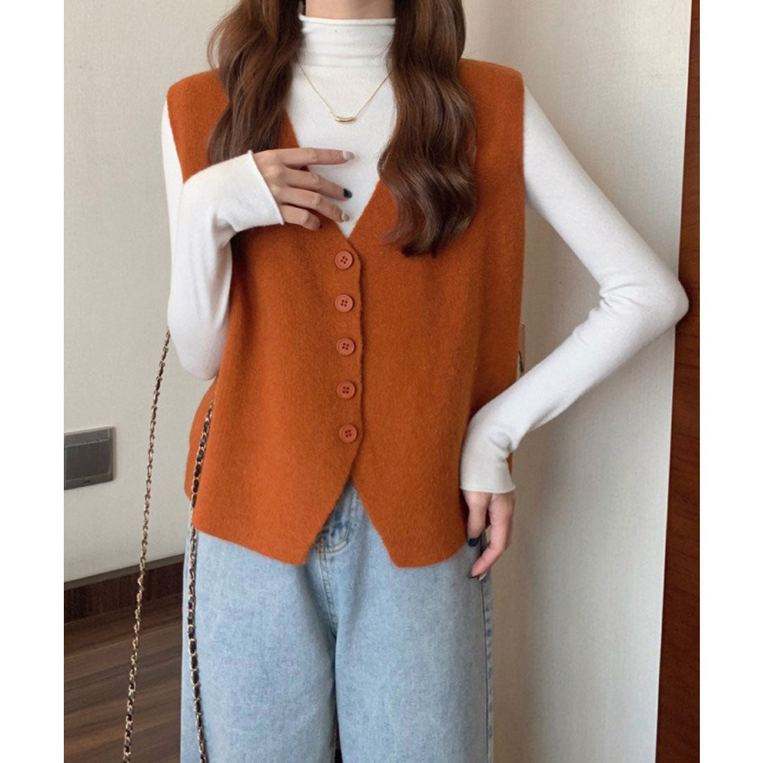 ミニミニストア miniministore ニットベスト ニットジレ 重ね着 秋冬服 （オレンジ） オレンジ