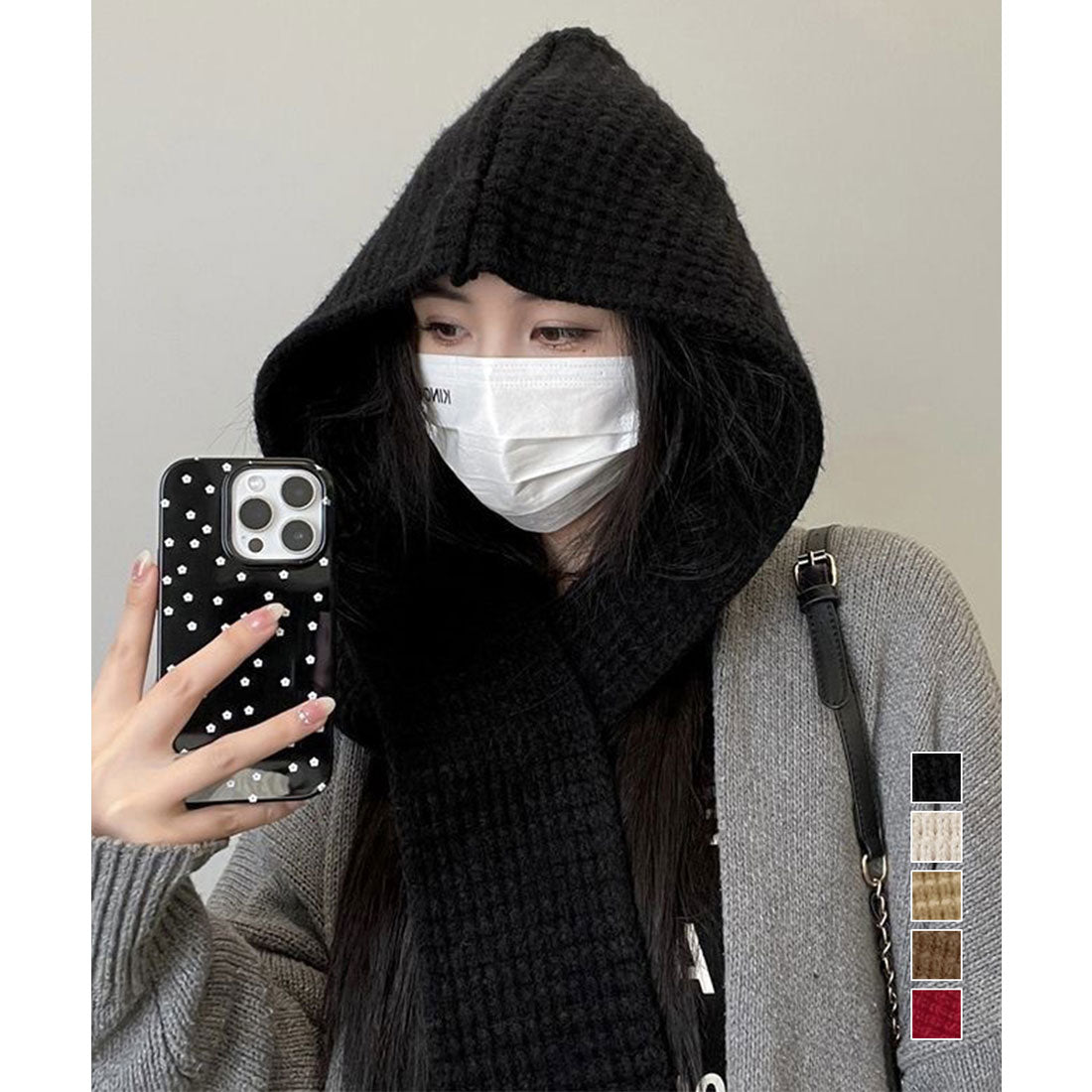 ミニミニストア miniministore フード付きニットマフラー韓国風バラクラバ （ワインレッド） ワインレッド